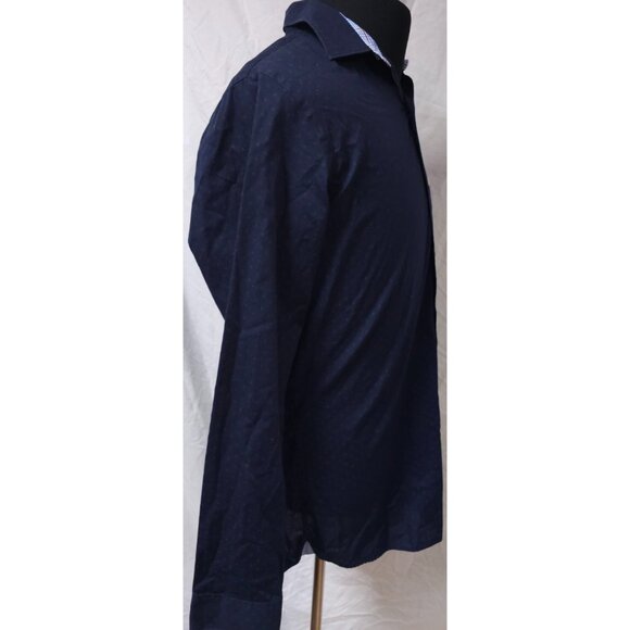 VAN HEUSEN Mens Medium 15-15.5 Dark Blue Diamonds Dots Classic Fit Button Shirt - Picture 6 of 10